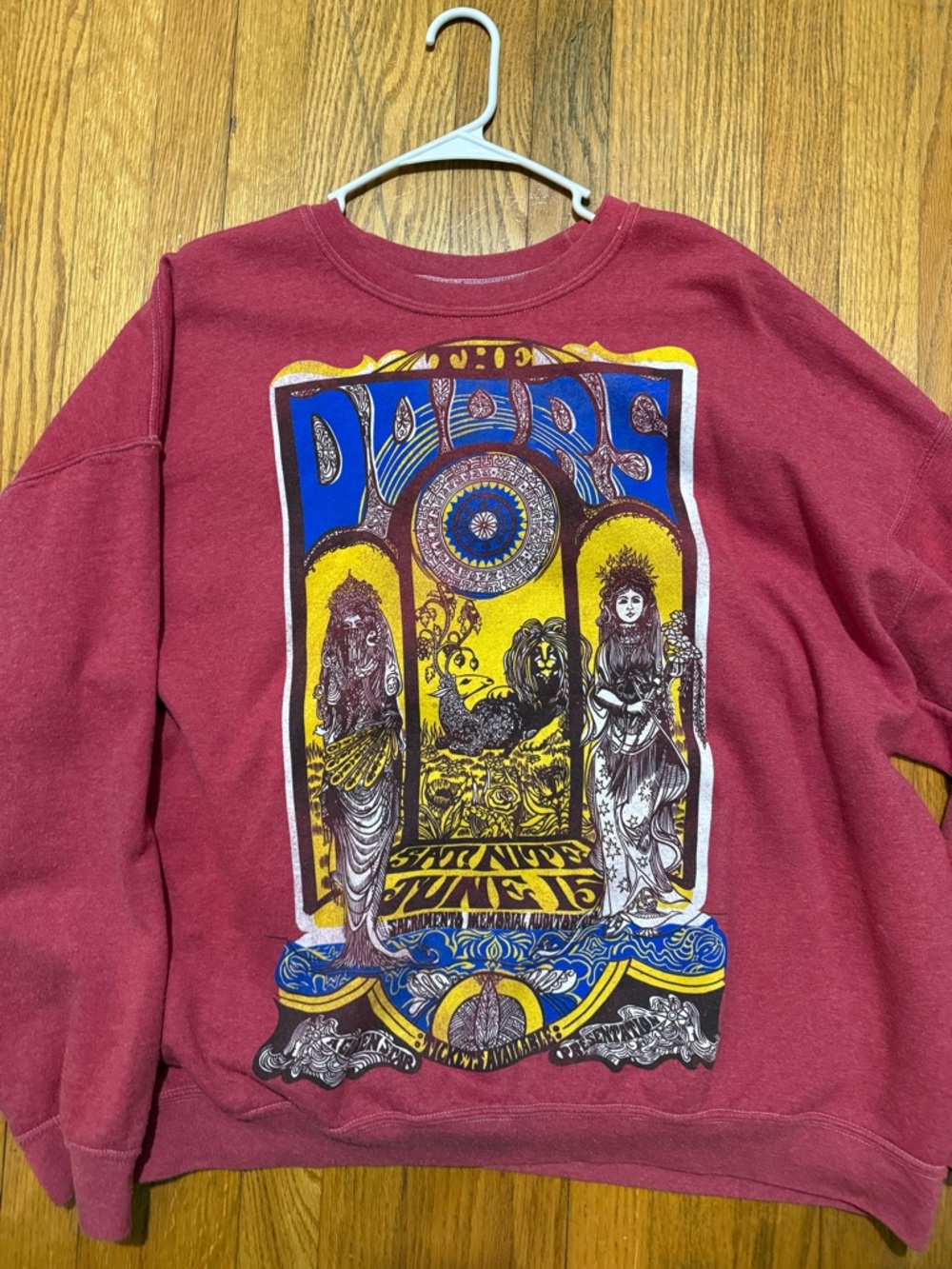 Urban Outfitters Red Crewneck Sweatshirt with Vintage Rock Graphic- The Doors - Picture 3 of 4